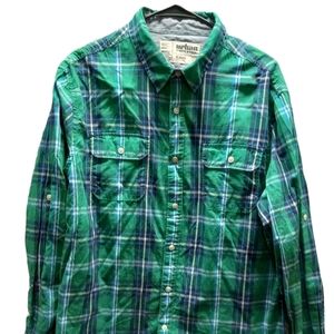 Men’s Casual Green/Bleu Shirt Button up Size X Large  in Excellent Used Condit